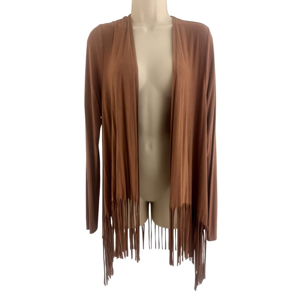 Caramel Brown Open Front Knit Fringe Cardigan Wrap Size S/M‎ Country Western
